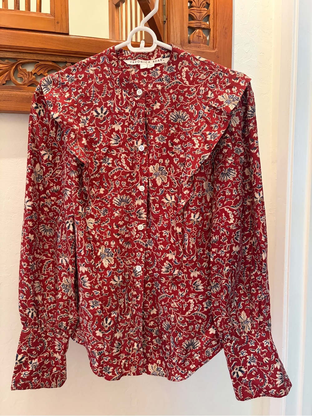 Red Floral Button-Up Blouse Veronica Beard